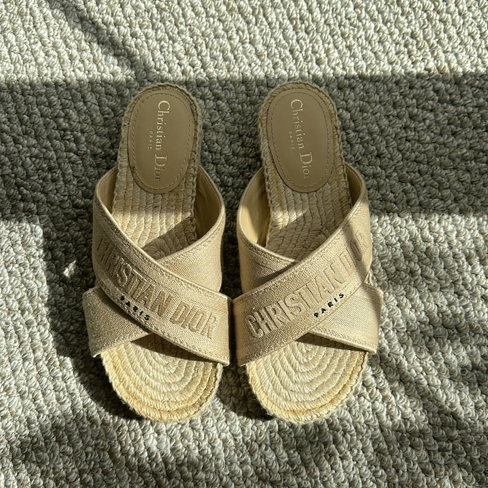 Brand New Dior Beige Granville Criss Cross Espadrille Sandals 37.5